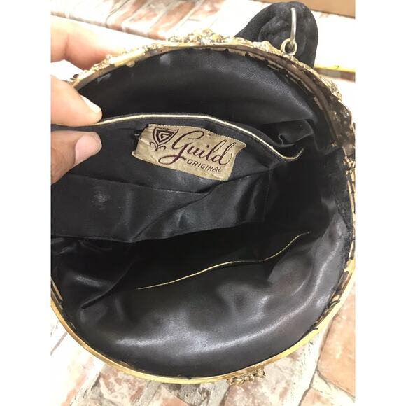 Vgt 1940s Guild Purse Original Black Filigree Metal Frame Handbag Evening Bag - Picture 8 of 11